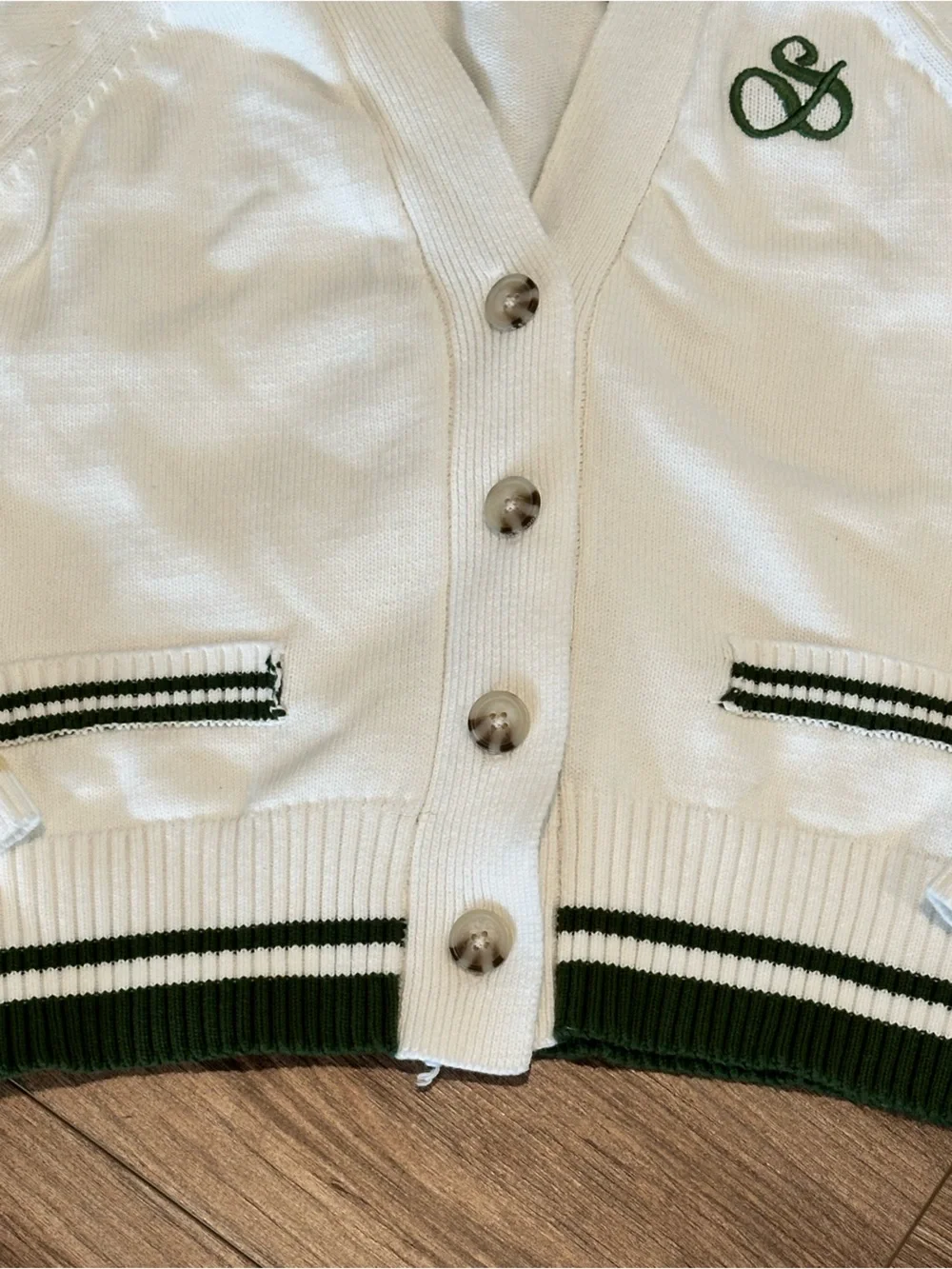New! Scotch & Soda Amsterdam White Cardigan with Green Trim Small - Picture 4 of 11